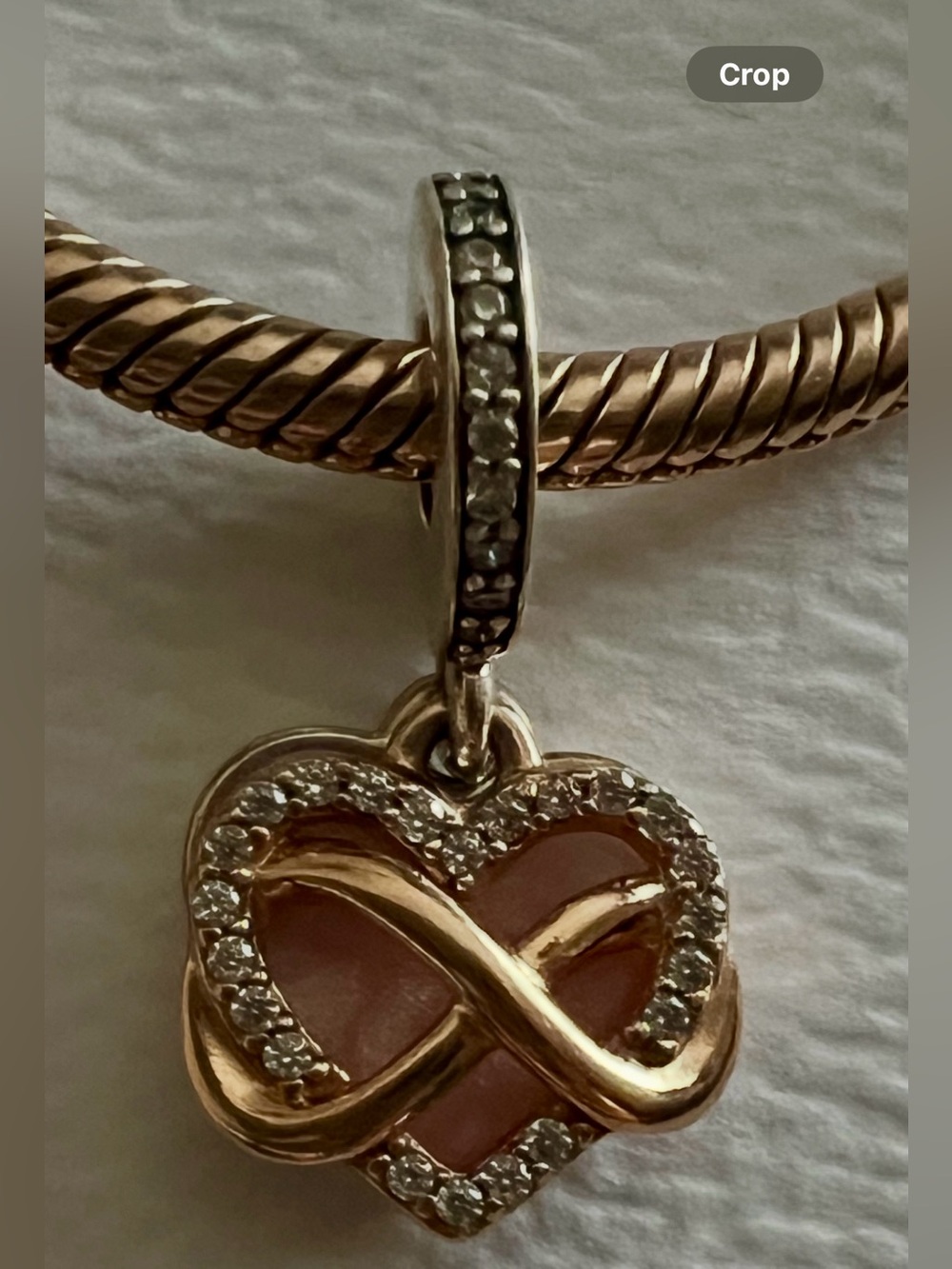Authitic Pandora Heart Infinity Charm Pendant in Rose Gold and Silver